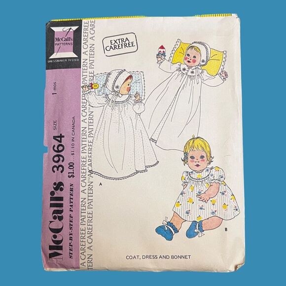 McCall's 3964 Baby, Infant's Coat, Dress and Bonnet Pattern Newborn Vintage B12 - Picture 2 of 3